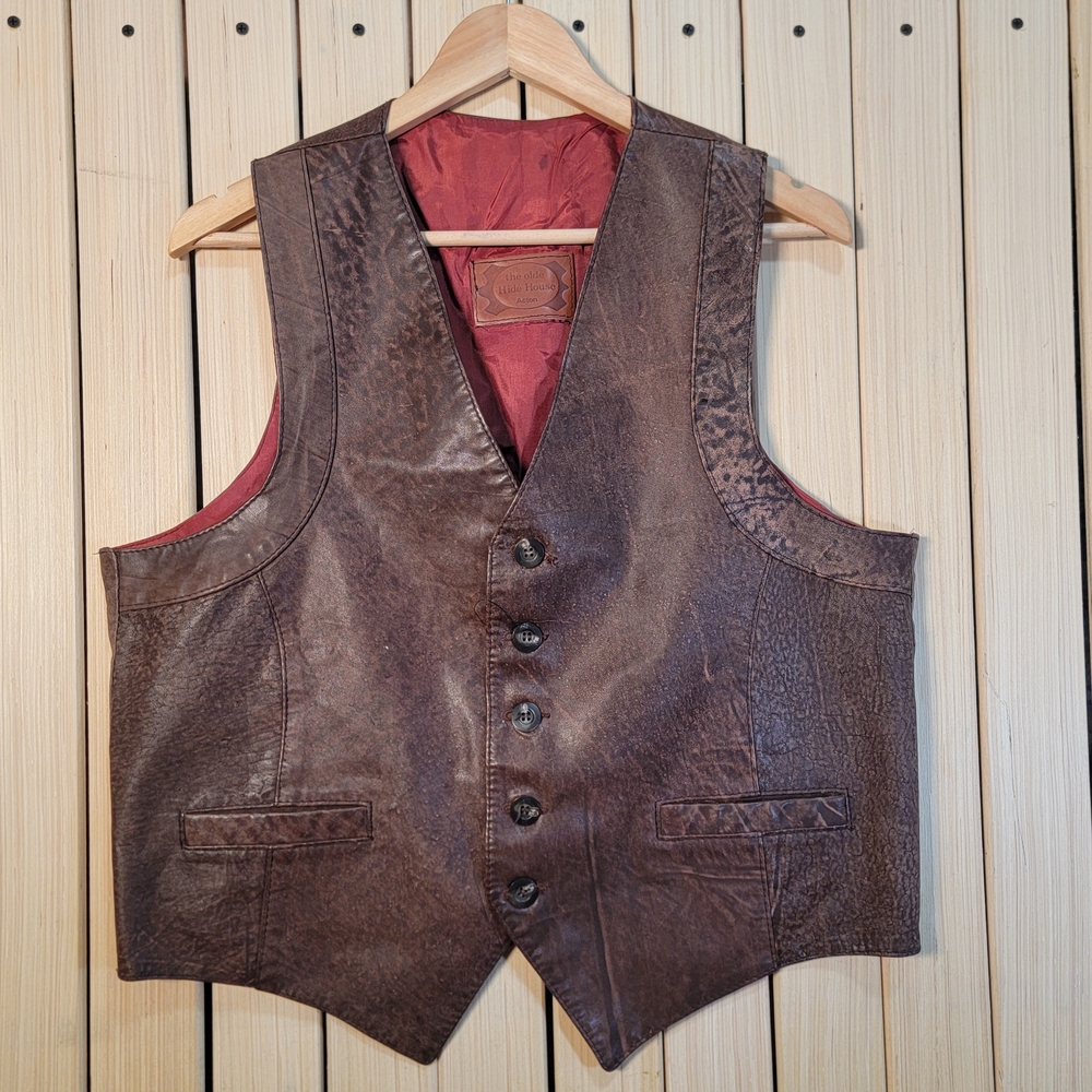 Vintage Leather Vest The Olde Hide House Brown, Genuine Leather